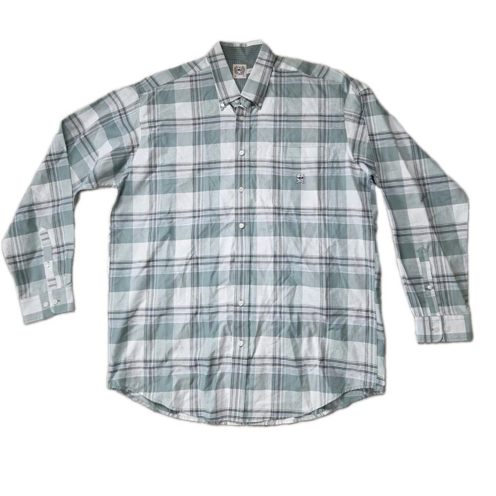 Cinch Green White Plaid Long Sleeve Button Down Western Shirt Mens L EUC